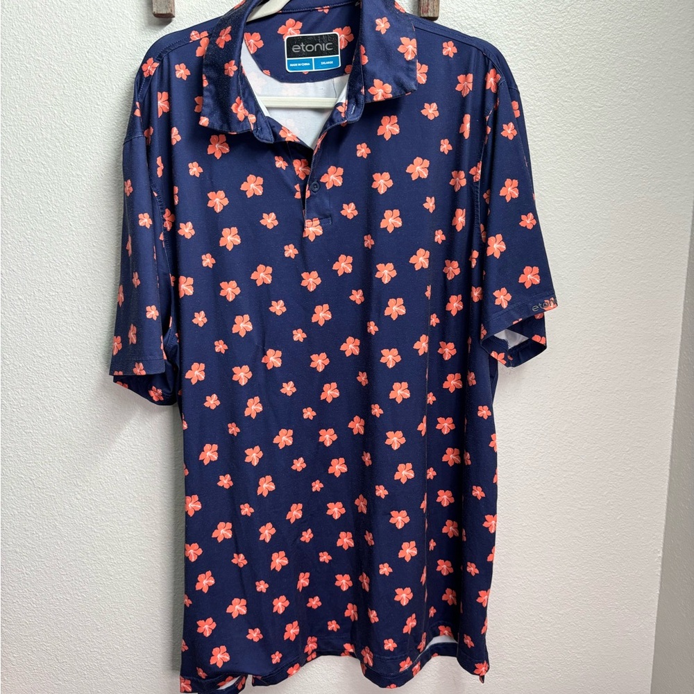 Etonic Navy and Coral‎ Floral Polo Shirt